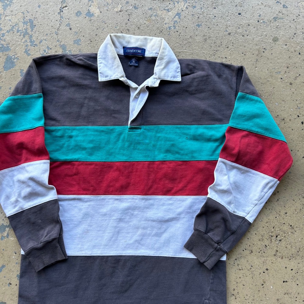 Vintage 90s Claybrooke Striped Rugby Shirt Mens Medium Long Sleeve Colorblock